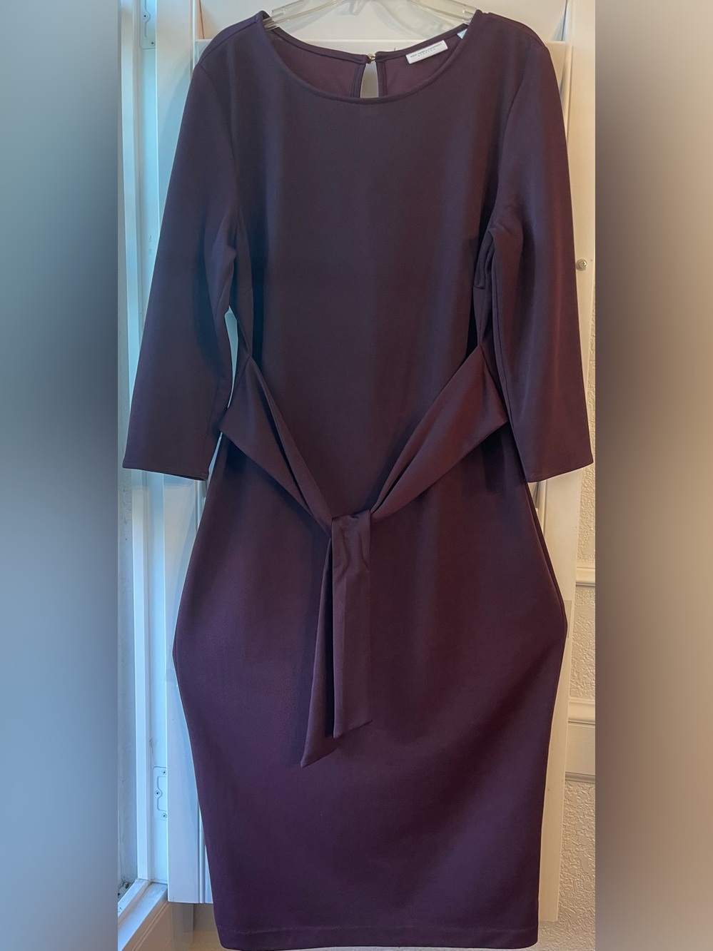 New York & Company Women’s Belted Midi Dress in Plum